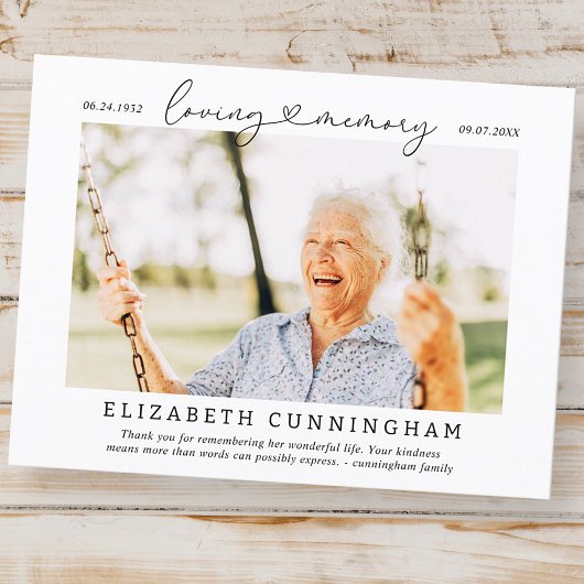 In Love Memory Memorial Simple Modern Foto Postkarte
