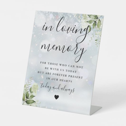 In Love Memory Memorial Wintergrün Hochzeit Sockelschild (Vorderseite)