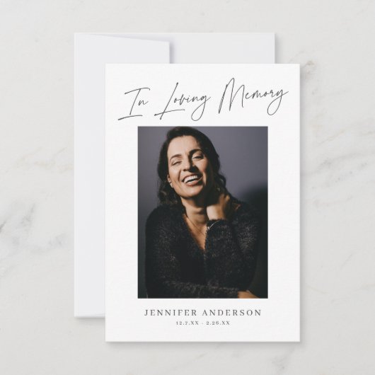 In Love Memory Minimalistisch Memorial Foto Card Einladung (Vorderseite)