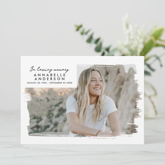 In Love Memory Modern 2-Foto Beerdigung/Gedenkfeie Dankeskarte (Stehend Vorderseite)
