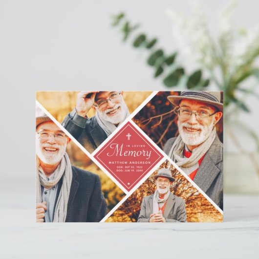 In Love Memory Modern Cross Multi Foto Dankeskarte (Stehend Vorderseite)