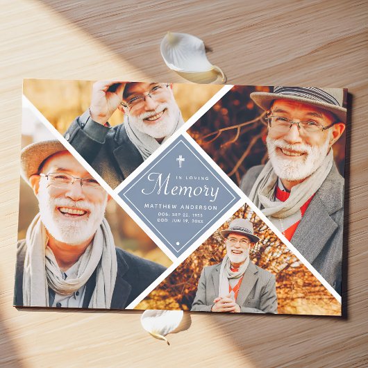 In Love Memory Modern Cross Multi Foto Dankeskarte