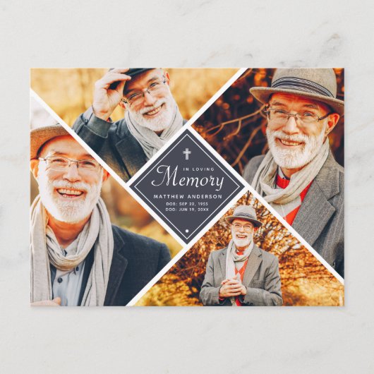 In Love Memory Modern Cross Multi Foto Postkarte (Vorderseite)