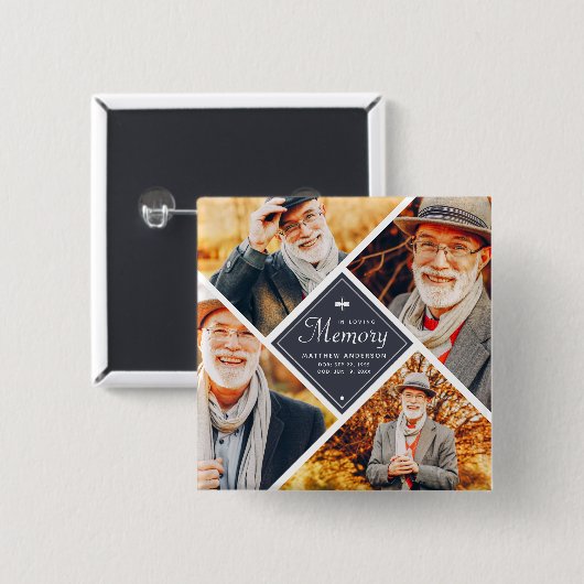 In Love Memory Modern Cross Multi Foto Template Button (Vorne & Hinten)