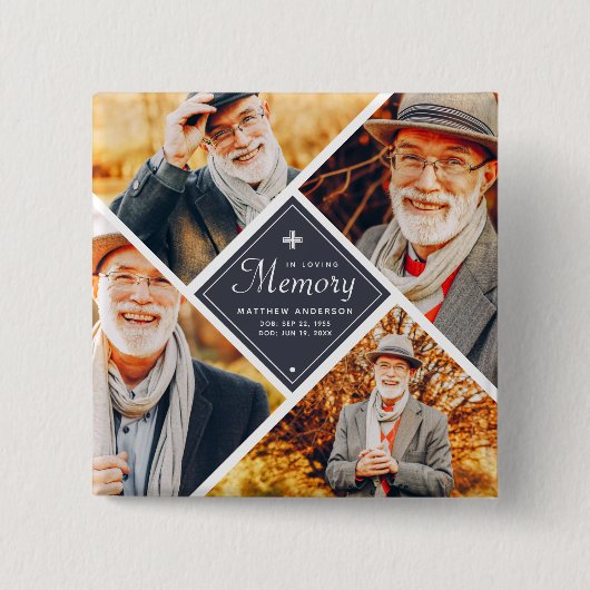 In Love Memory Modern Cross Multi Foto Template Button (Vorderseite)