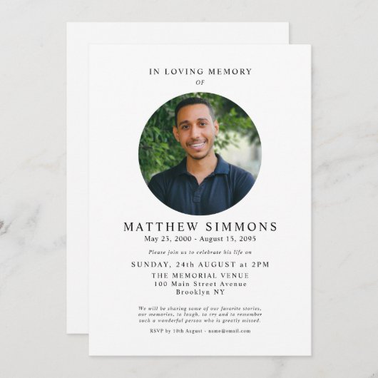 In Love Memory Modern Foto Memorial Beerdigung Einladung (Vorne/Hinten)