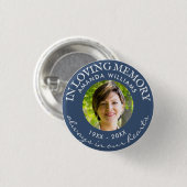 In Love Memory Modern Navy Blue Foto Memorial Button (Vorne & Hinten)
