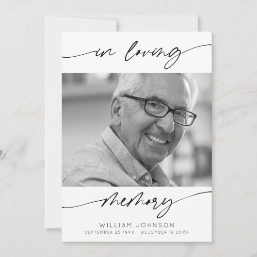 In Love Memory Modern Script Foto Beerdigung Dankeskarte (Vorderseite)