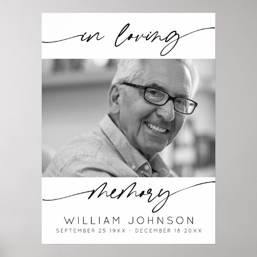 In Love Memory Modern Script Foto Beerdigung Poster (Vorne)