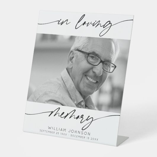 In Love Memory Modern Script Foto Beerdigung Sockelschild (Vorderseite)