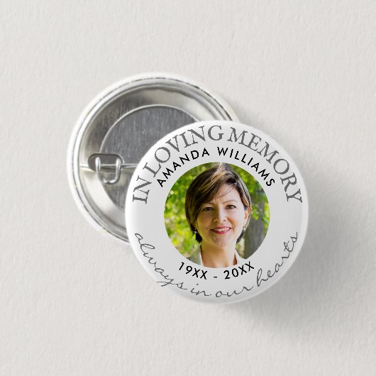 In Love Memory Modern White Foto Memorial Button (Vorne & Hinten)