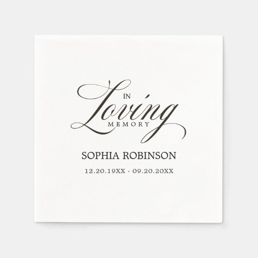 In Love Memory Moderne elegante Script-Beerdigung Serviette (Vorderseite)