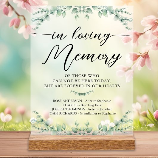 In Love Memory Moderne Wedding Greenery Memorial Acrylschild