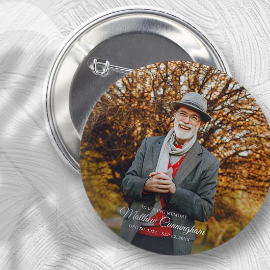 In Love Memory | Modernes Vignette Foto Keepake Button