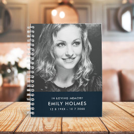 In Love Memory | Navy Blue Modern Memorial Foto Notizblock