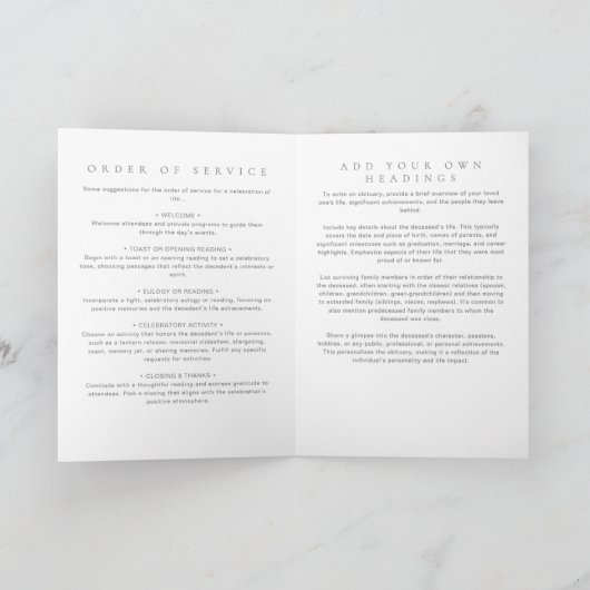 In Love Memory Obituary Minimalistisch Beerdigung Programm (Innenseite)