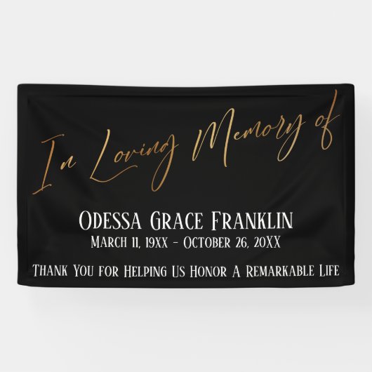 In Love Memory of Gold Handwriting on Black Banner (Horizontal)