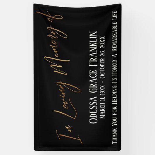 In Love Memory of Gold Handwriting on Black Banner (Vertikal)