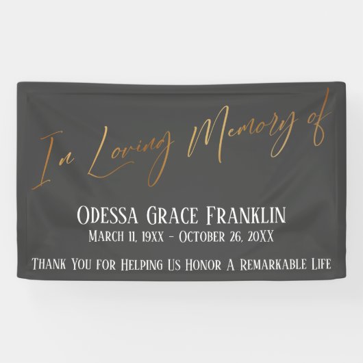 In Love Memory of Gold Handwriting on Dark Gray Banner (Horizontal)