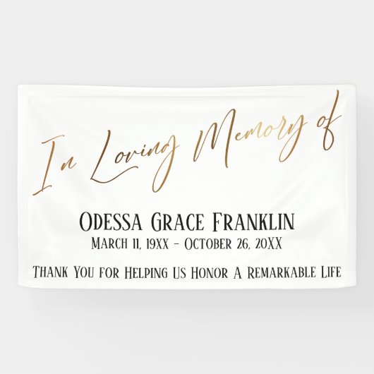 In Love Memory of Gold Handwriting Typografie Banner (Horizontal)