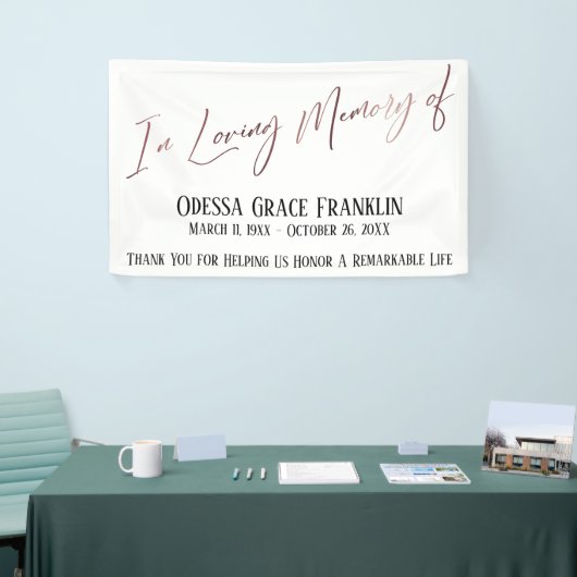 In Love Memory of Rose Gold Moderne Handschrift Banner (Messeveranstaltung)