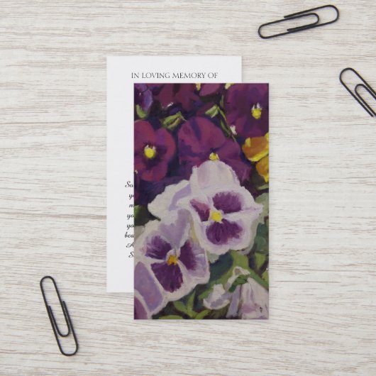 In Love Memory Pansy Blume Sympathy Card Visitenkarte (Vorderseite/Rückseite Beispiel)