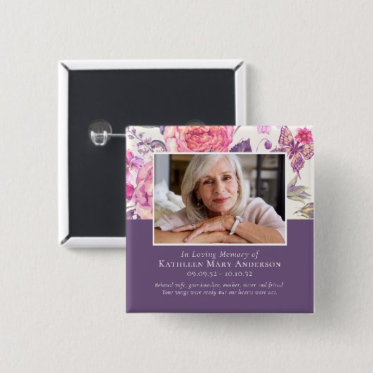 In Love Memory Peony Foto Tribute Button (Vorne & Hinten)