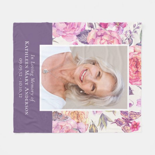 In Love Memory Peony Foto Tribute Fleecedecke (Vorderseite (Horizontal))