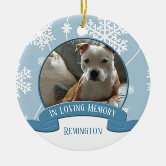 In Love Memory Pet Foto Schneeflocken Weihnachten Keramikornament (Vorne)