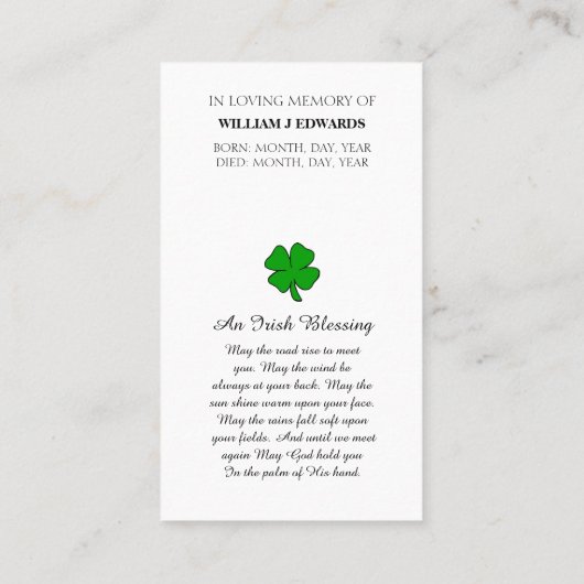 In Love Memory Picture Sympathy Card Visitenkarte (Rückseite)