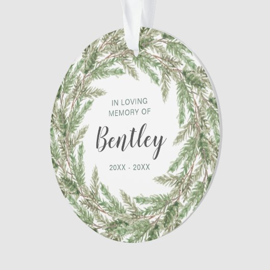 In Love Memory Pine Wreath Foto Pet Memorial Ornament (Vorderseite)