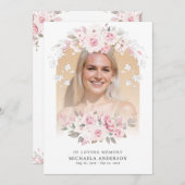 In Love Memory Pink Aquarell floral Memorial Programm (Vorne/Hinten)