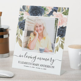In Love Memory Pink Navy Blumenbeerdigung Foto Sockelschild