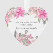 In Love Memory Pink Poinsettia Herz geformt Orna Ornament (Rückseite)