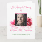 In Love Memory | Pink Roses Beerdigung Programm (Vorderseite)