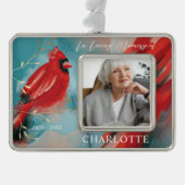 In Love Memory Red Kardinal Bird Memorial Foto Rahmen-Ornament Silber (Vorderseite)