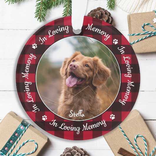 In Love Memory Red Kariert Dog Foto Pet Memorial Ornament