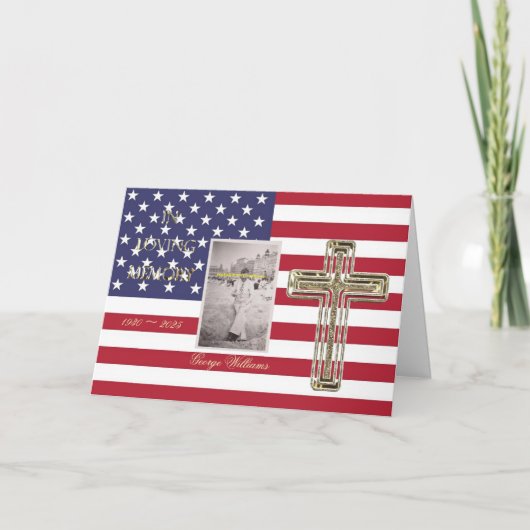 In Love Memory Religious Golden Cross Foto USA Karte (Vorderseite)