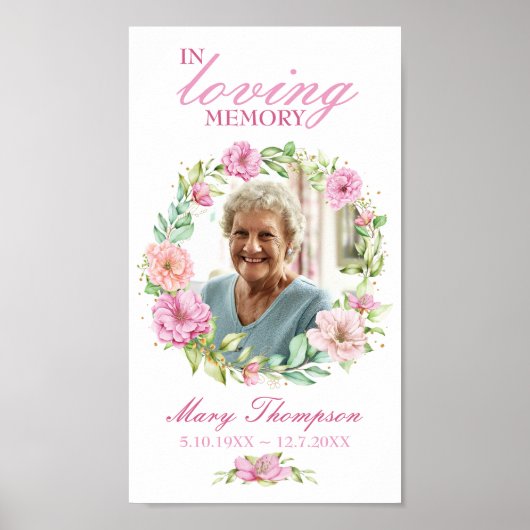 In Love Memory rosa Blumenreath Foto Beerdigung Poster (Vorne)