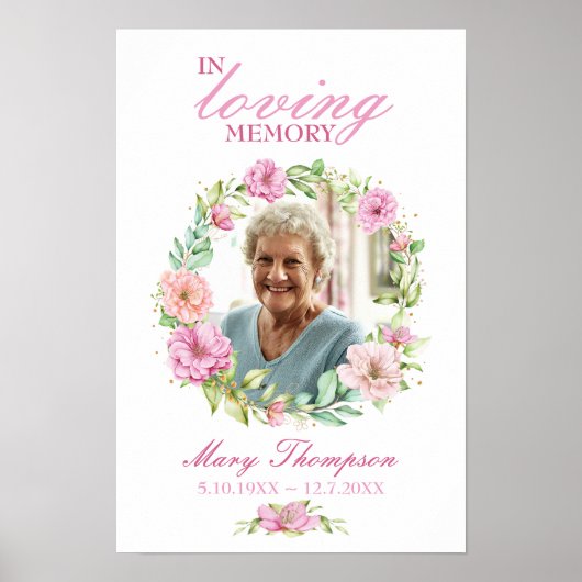 In Love Memory rosa Blumenreath Foto Beerdigung Poster (Vorne)