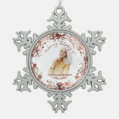 In Love Memory Rose Foil Foto Memorial Schneeflocken Zinn-Ornament (Vorderseite)