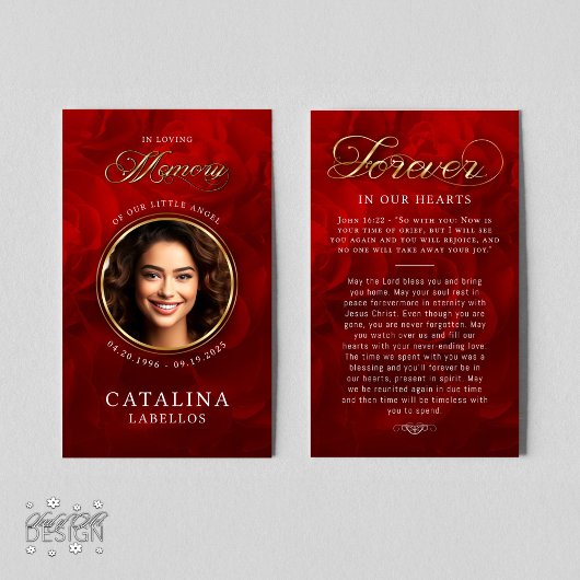 In Love Memory Rote Rosen Obituary Prayer Card Einladung