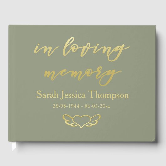 In Love Memory | Sage & Gold Buch des Beileids (Vorderseite)