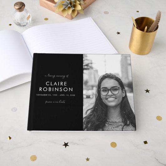 In Love Memory Schwarz-weißen Foto Script Beerdigu Gästebuch (Vorderseite Offen)