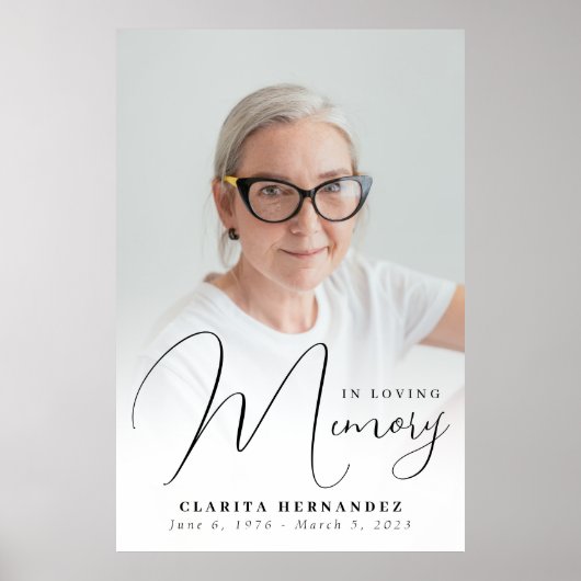 In Love Memory Script Elegantes Foto Beerdigung Poster (Vorne)