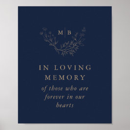 In Love Memory Sign Navy Gold Monogramm Hochzeit Poster