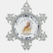 In Love Memory Silver Foil Foto Memorial Schneeflocken Zinn-Ornament (Vorderseite)