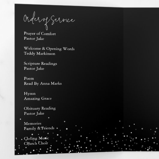 In Love Memory Silver Frame Black Dreifach-gefaltete Programmkarte (Innen Erste Seite)