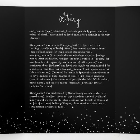 In Love Memory Silver Frame Black Dreifach-gefaltete Programmkarte (Innenseite Mitte)