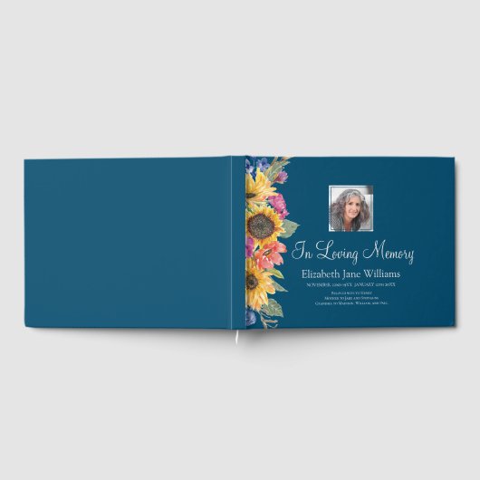 In Love Memory Sonnenblumen & Blau Gästebuch (Voll)